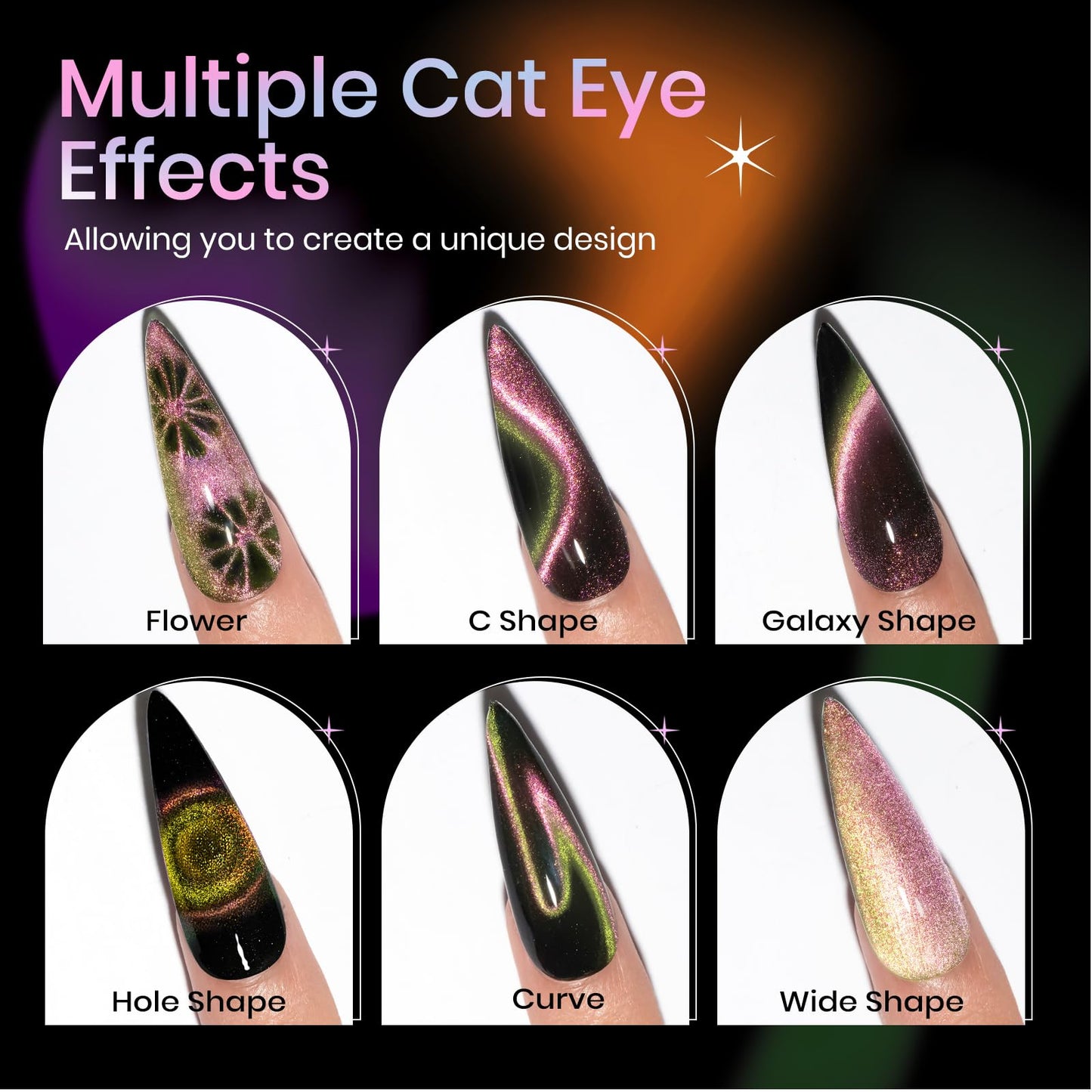SUPWEE 9D Cat Eye Gel Nail Polish Set with Magnet – 12 Magnetic Colors for Cat Eye Nail Art