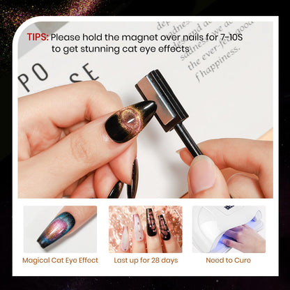 SUPWEE Cat Eye Gel Polish Kit — 12 Magnetic Colors with Stick for Galaxy Cat Eye Nails