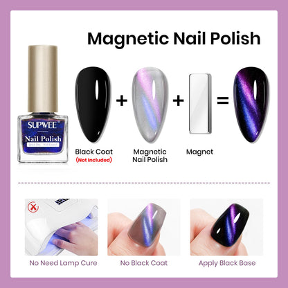 SUPWEE 9D Magnetic Cat Eye Nail Polish Set – Quick-Dry, No UV Lamp, High Gloss