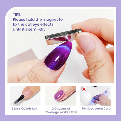 SUPWEE Cat Eye Nail Polish Set | Quick-Dry Magnetic Lacquer in 6 Holographic Shades
