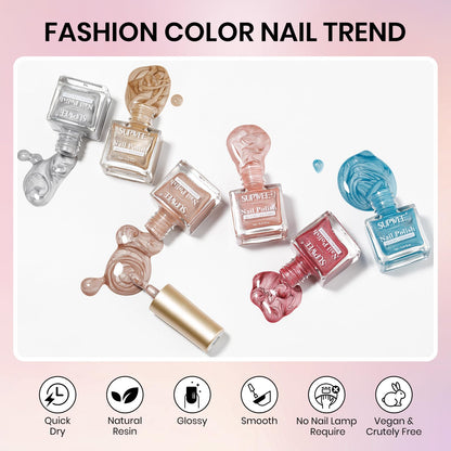 SUPWEE Cat Eye Nail Polish Set – 6 Quick-Dry Magnetic Lacquers for salon-worthy cat eye nails