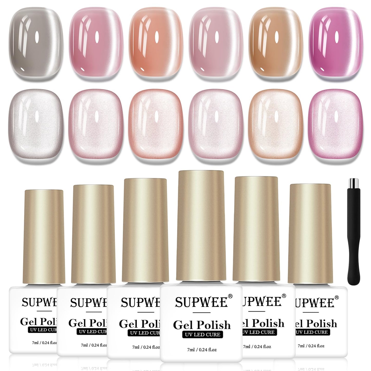 SUPWEE Cat Eye Gel Nail Polish Set – 6 Magnetic Colors, UV Lamp Cured