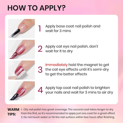 SUPWEE Cat Eye Nail Polish Set – 6 Quick-Dry Magnetic Lacquers for salon-worthy cat eye nails