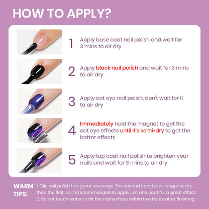 SUPWEE 9D Magnetic Cat Eye Nail Polish Set – Quick-Dry, No UV Lamp, High Gloss