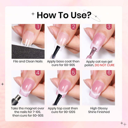 SUPWEE Cat Eye Gel Nail Polish Set – 6 Magnetic Colors, UV Lamp Cured
