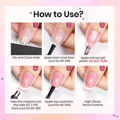 SUPWEE Cateye Gel Nail Polish Set – 6 Magnetic Cat Eye Colors for DIY Nail Art | UV Lamp Cured