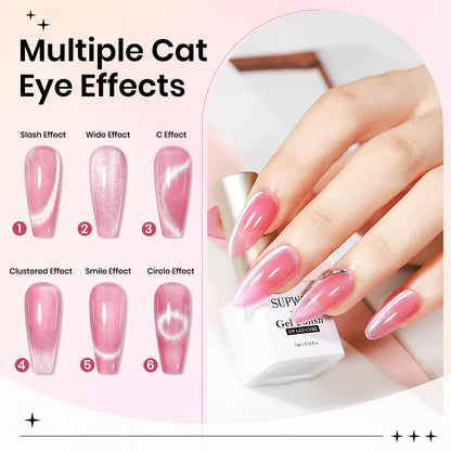 SUPWEE Cateye Gel Nail Polish Set – 6 Magnetic Cat Eye Colors for DIY Nail Art | UV Lamp Cured