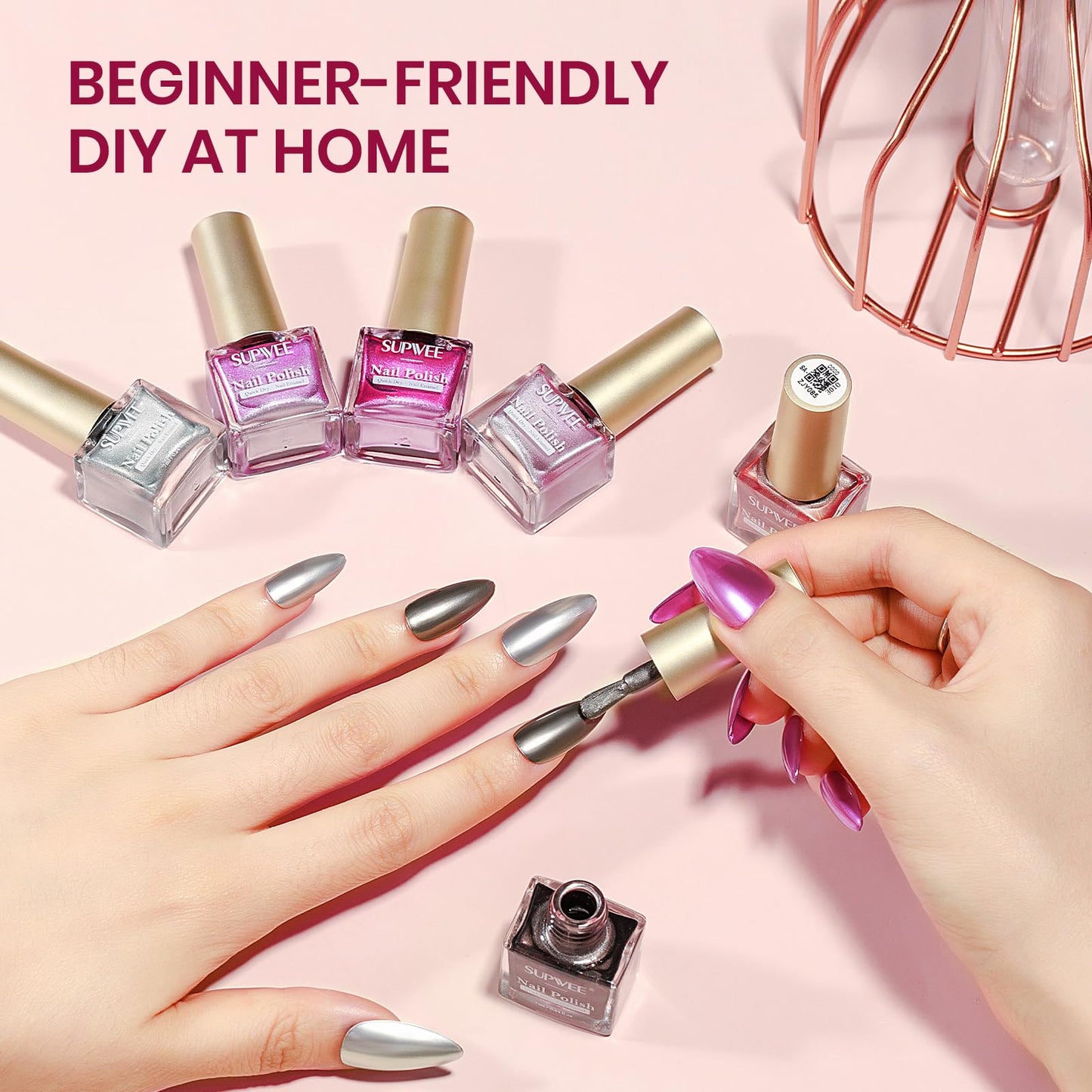 SUPWEE Metallic Nail Polish Set – Mirror Finish, Quick-Dry High Gloss Chrome