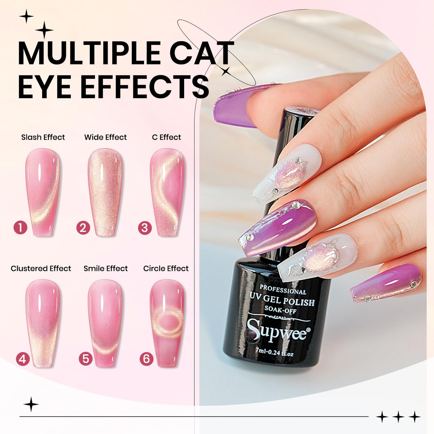 SUPWEE Cat Eye Gel Nail Polish Set — 12 Magnetic Colors + Magnetic Stick