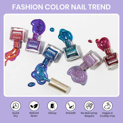 SUPWEE Cat Eye Nail Polish Set | Quick-Dry Magnetic Lacquer in 6 Holographic Shades
