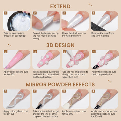 SUPWEE 3D Sculpting Gel for Nail Art | 60g Pearl White Builder Gel with Chrome Powder