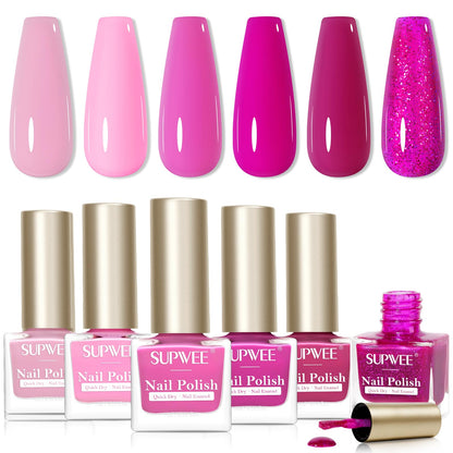 SUPWEE Hot Pink Nail Polish Set – Quick-Dry, High-Gloss Neon Pink Collection for Spring & Summer