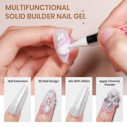 SUPWEE 3D Sculpting Gel for Nail Art | 60g Pearl White Builder Gel with Chrome Powder
