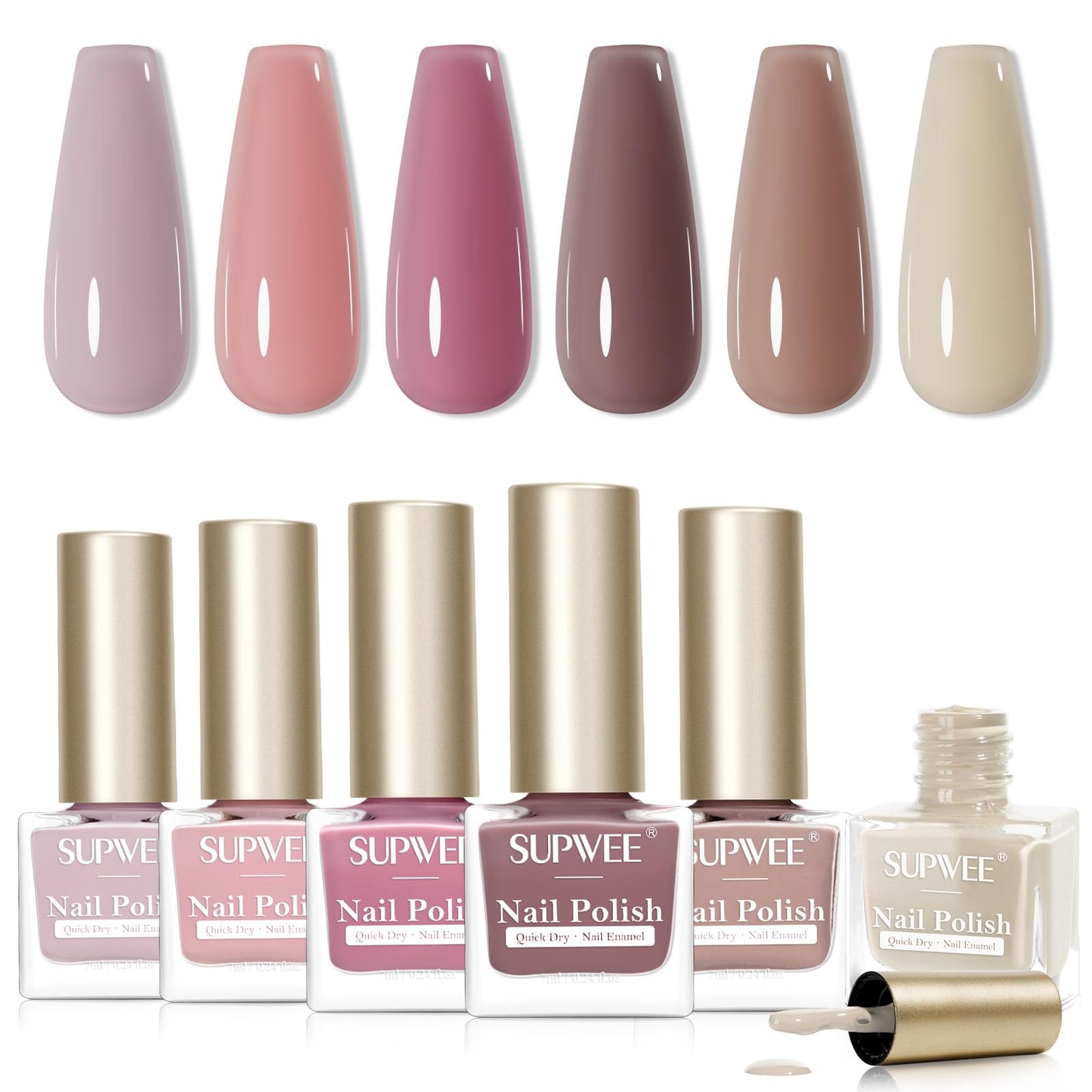 SUPWEE Quick-Dry Fall Winter Nail Polish Set | Fast Air-Dry Non-Gel Lacquer for Home or Salon