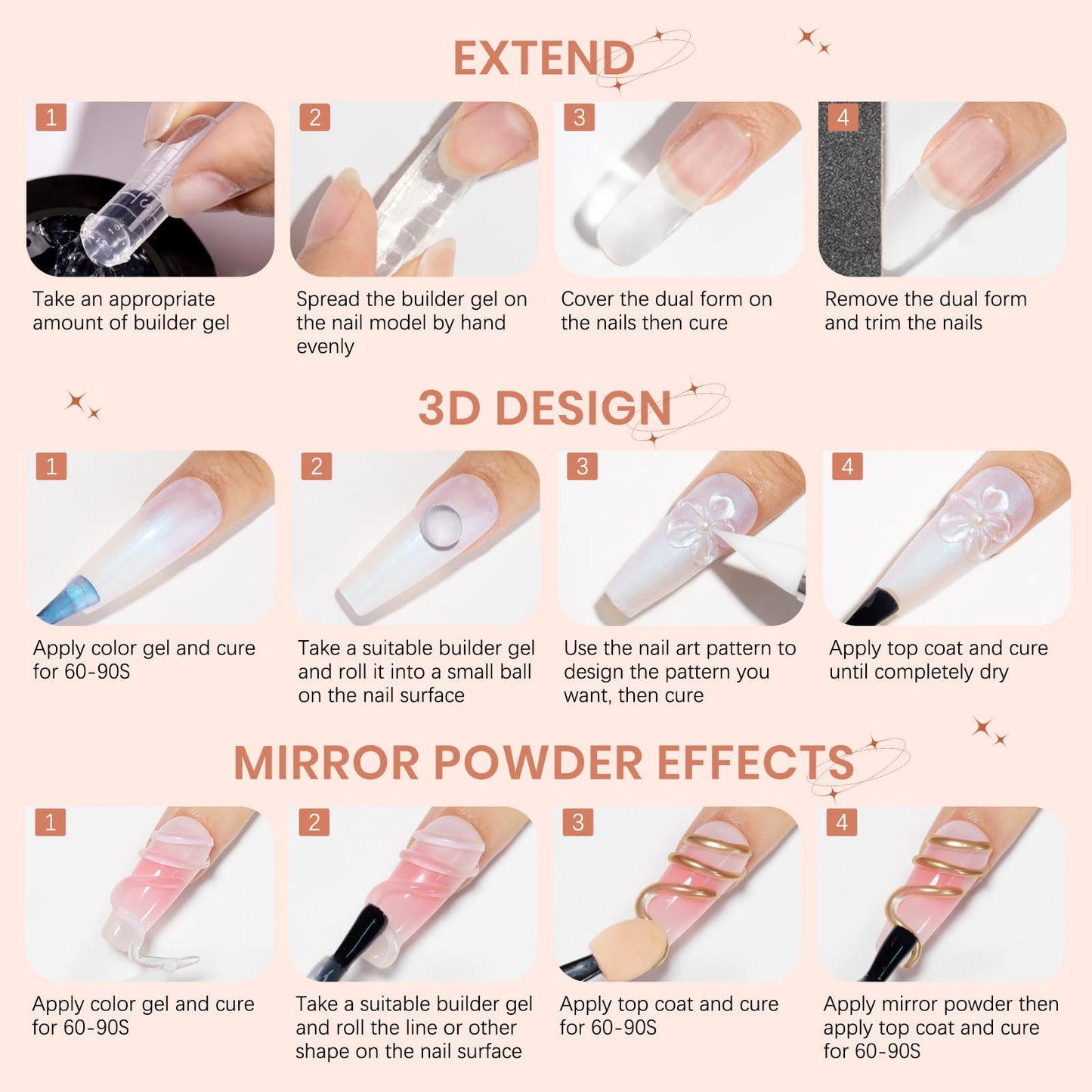 SUPWEE Solid Builder Nail Gel 60g – Clear 3D Sculpting Gel with Chrome Powder for Home DIY Manicure