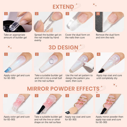 SUPWEE Solid Builder Nail Gel 60g – Clear 3D Sculpting Gel with Chrome Powder for Home DIY Manicure