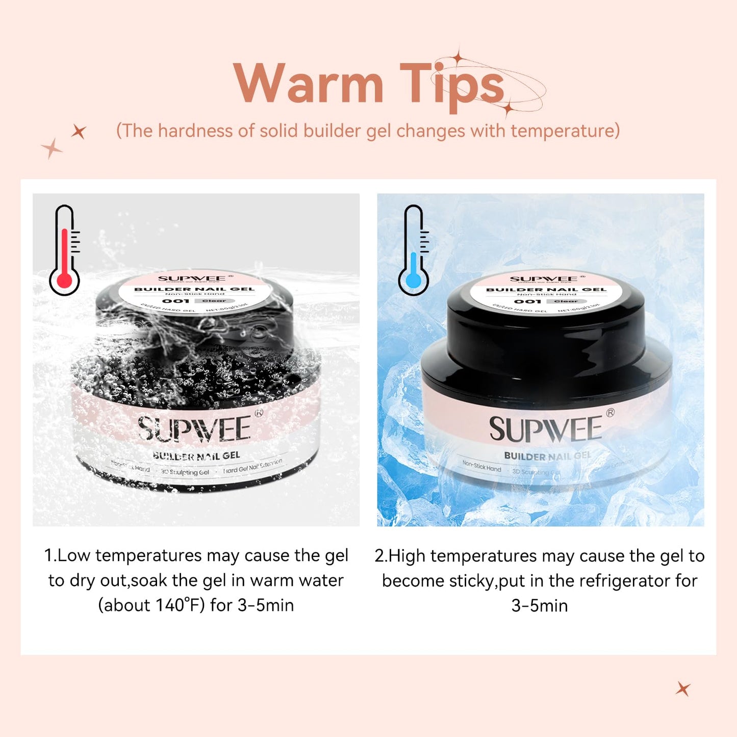 SUPWEE Solid Builder Nail Gel 60g – Clear 3D Sculpting Gel with Chrome Powder for Home DIY Manicure