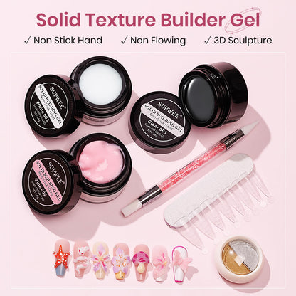 SUPWEE Clear White Pink Solid Builder Gel Kit for Nails | 3D Nail Art & Extensions