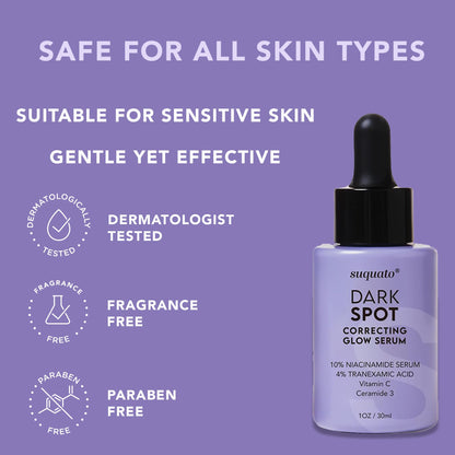 Suquato Dark Spot Remover Serum – Brighten, Correct Discoloration & Hydrate with Tranexamic Acid, Niacinamide & Vitamin C (30ml)