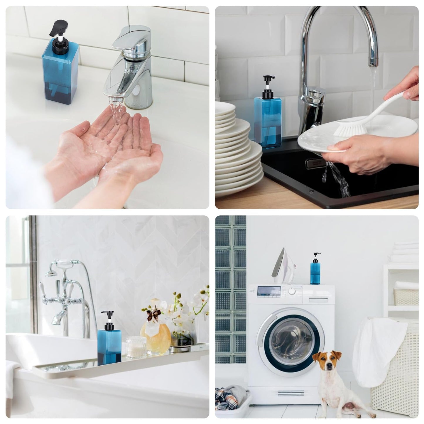 Suream Shower Dispenser Set — 3x 22oz Pump Bottles with Labels (Blue)