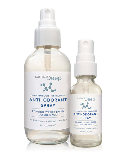 Surface Deep Natural Spray Deodorant – Aluminum-Free, Vegan, Dermatologist-Developed | Odor Prevention for Underarms & Feet