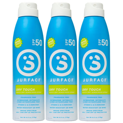 Surface Dry Touch Spray Sunscreen SPF 50 (3-Pack) 6oz – Water-Resistant, Fast-Drying Broad Spectrum