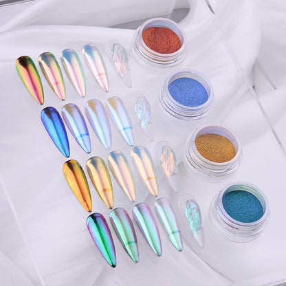 SUTOKAKA 4-Color Chameleon Chrome Nail Powder Kit – Aurora Mirror Nail Art