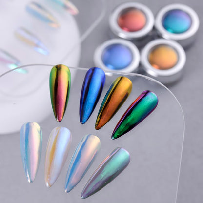SUTOKAKA 4-Color Chameleon Chrome Nail Powder Kit – Aurora Mirror Nail Art