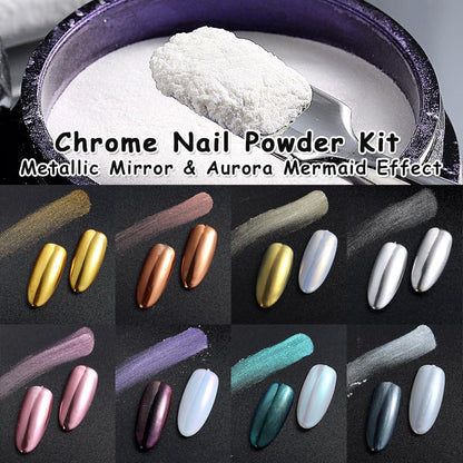 SUTOKAKA Chrome Nail Powder Kit – 8 Jars (Mirror & Aurora Mermaid Finishes)