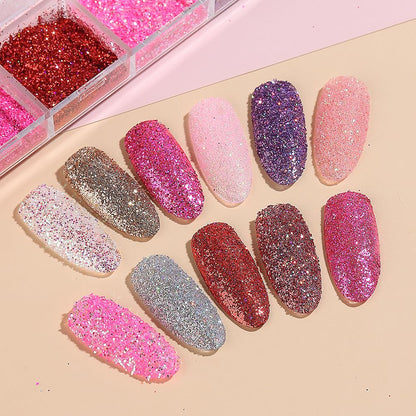 SUTOKAKA Holographic Sugar Glitter Powder – 12 Iridescent Nail Colors