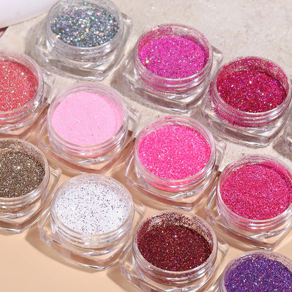 SUTOKAKA Holographic Sugar Glitter Powder – 12 Iridescent Nail Colors