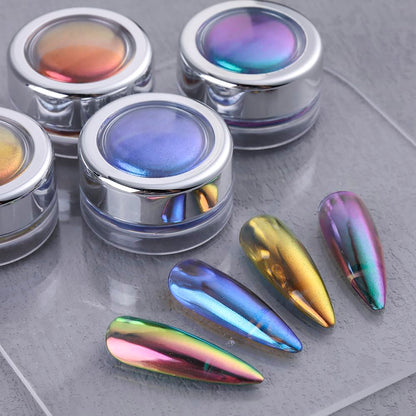SUTOKAKA 4-Color Chameleon Chrome Nail Powder Kit – Aurora Mirror Nail Art