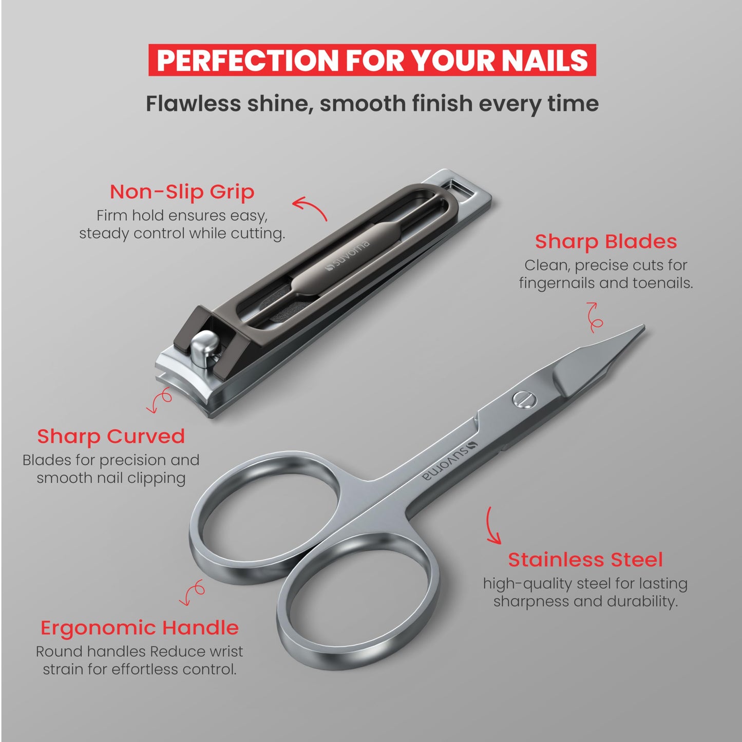 Suvorna 8-in-1 Manicure Pedicure Set | Japanese Stainless Steel, Travel Case