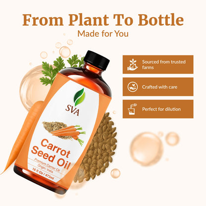 SVA Carrot Seed Oil - 16 oz | 100% Natural Cold-Pressed Carrier Oil for Face, Skin & Hair