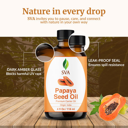SVA Organics Papaya Seed Oil - 4oz Cold-Pressed Carrier Oil with Dropper for Face, Skin & Hair