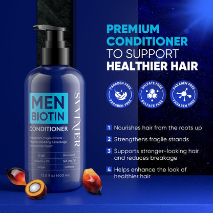 Svvimer Biotin Hair Conditioner for Men – Thickening & Volumizing with Rosemary, Tea Tree, Caffeine (Sulfate-Free) 13.5 Fl Oz