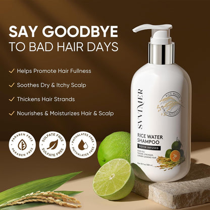 Svvimer Rice Water Hair Growth Shampoo - Biotin Thickening, Sulfate Free, 10 oz