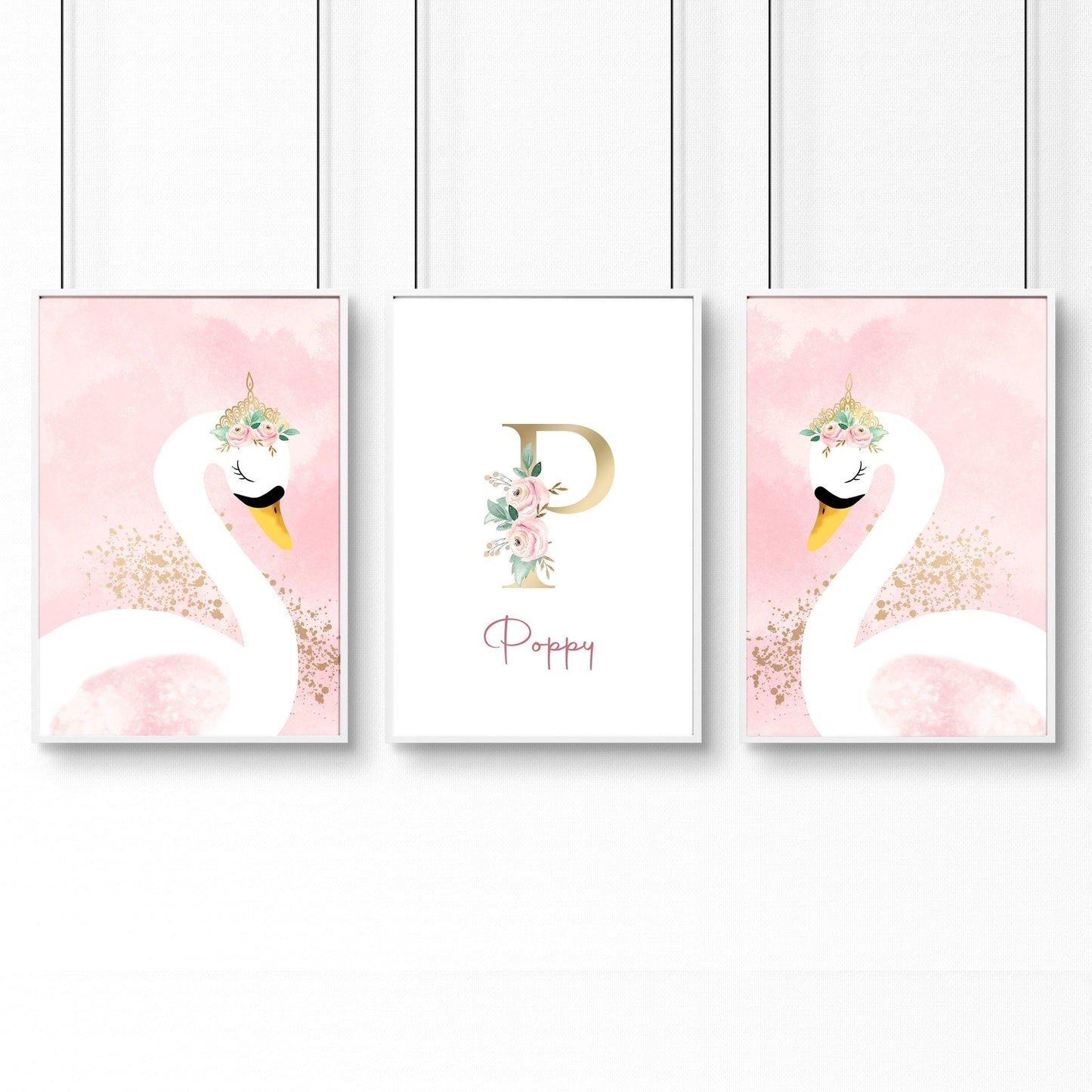 Girl Nursery Wall Decor | Pink Swan Prints Set of 3