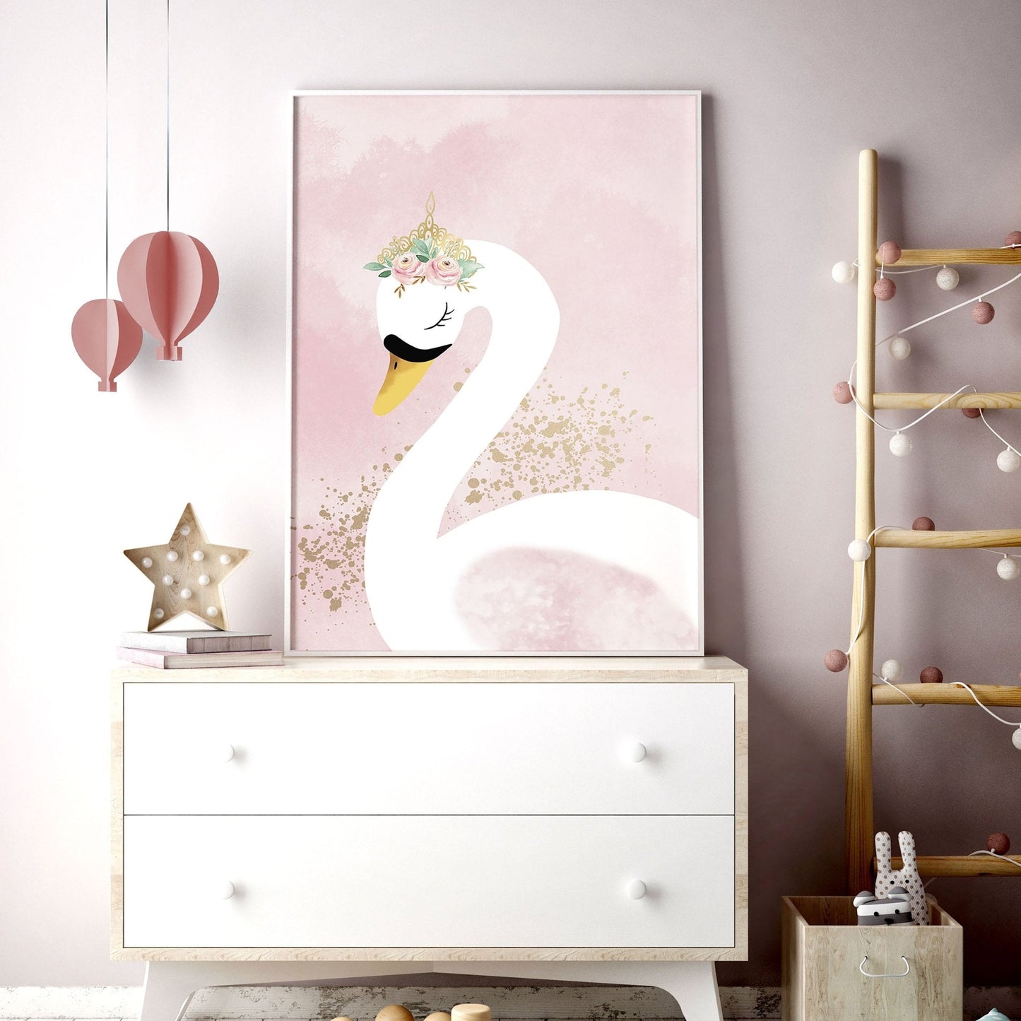 Girl Nursery Wall Decor | Pink Swan Prints Set of 3