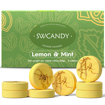 SWCANDY Shower Steamers Aromatherapy – Lemon Mint (8 pcs) Gift for Women