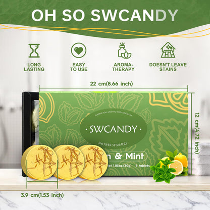 SWCANDY Shower Steamers Aromatherapy – Lemon Mint (8 pcs) Gift for Women