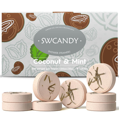 SWCANDY Shower Steamers Coconut Mint Aromatherapy – 8 Pcs Gift Set