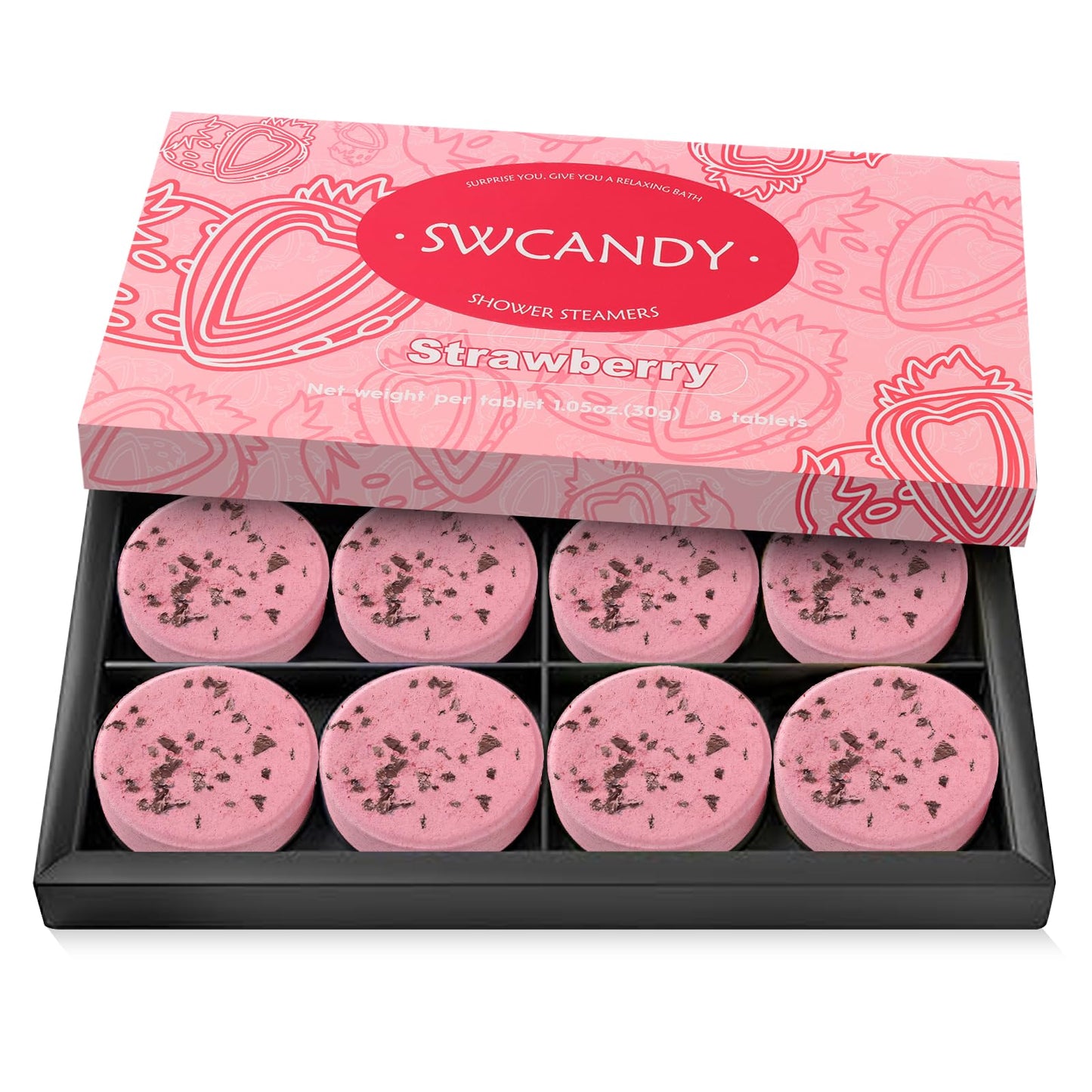 SWCANDY Shower Steamers – Aromatherapy Bath Bombs for Women, 8 Pcs Strawberry, Travel Essentials