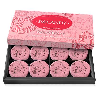 SWCANDY Shower Steamers – Aromatherapy Bath Bombs for Women, 8 Pcs Strawberry, Travel Essentials