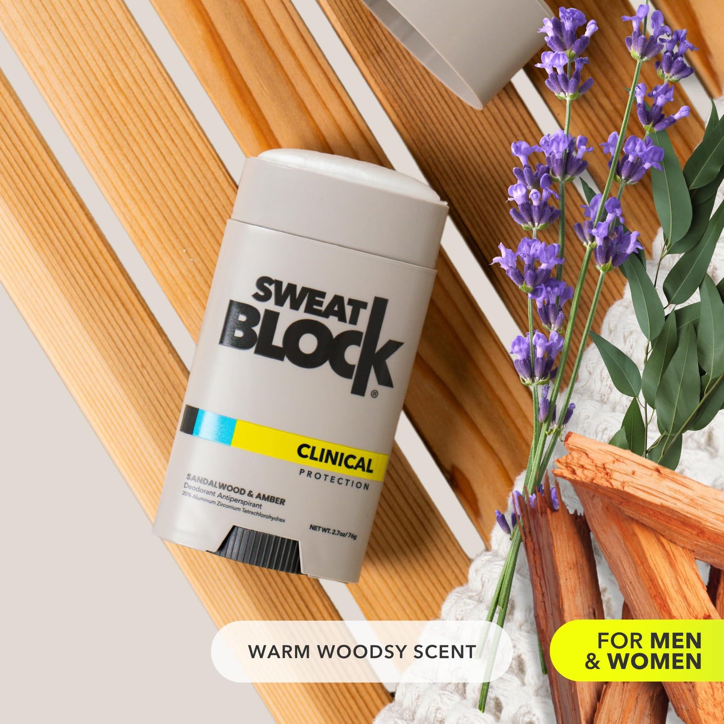 SweatBlock Clinical Strength Deodorant & Antiperspirant – Sandalwood & Amber, 48-Hour Protection