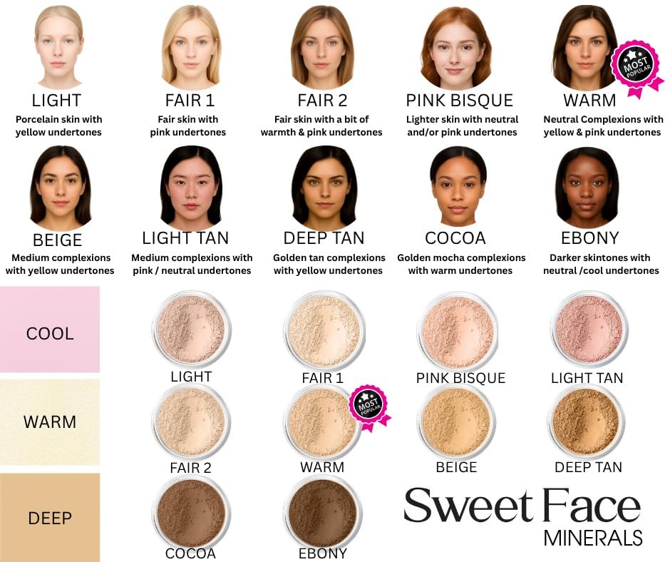 Sweet Face Minerals Light Foundation – Matte Finish Mineral Powder SPF 30 (20g Mid Jar)