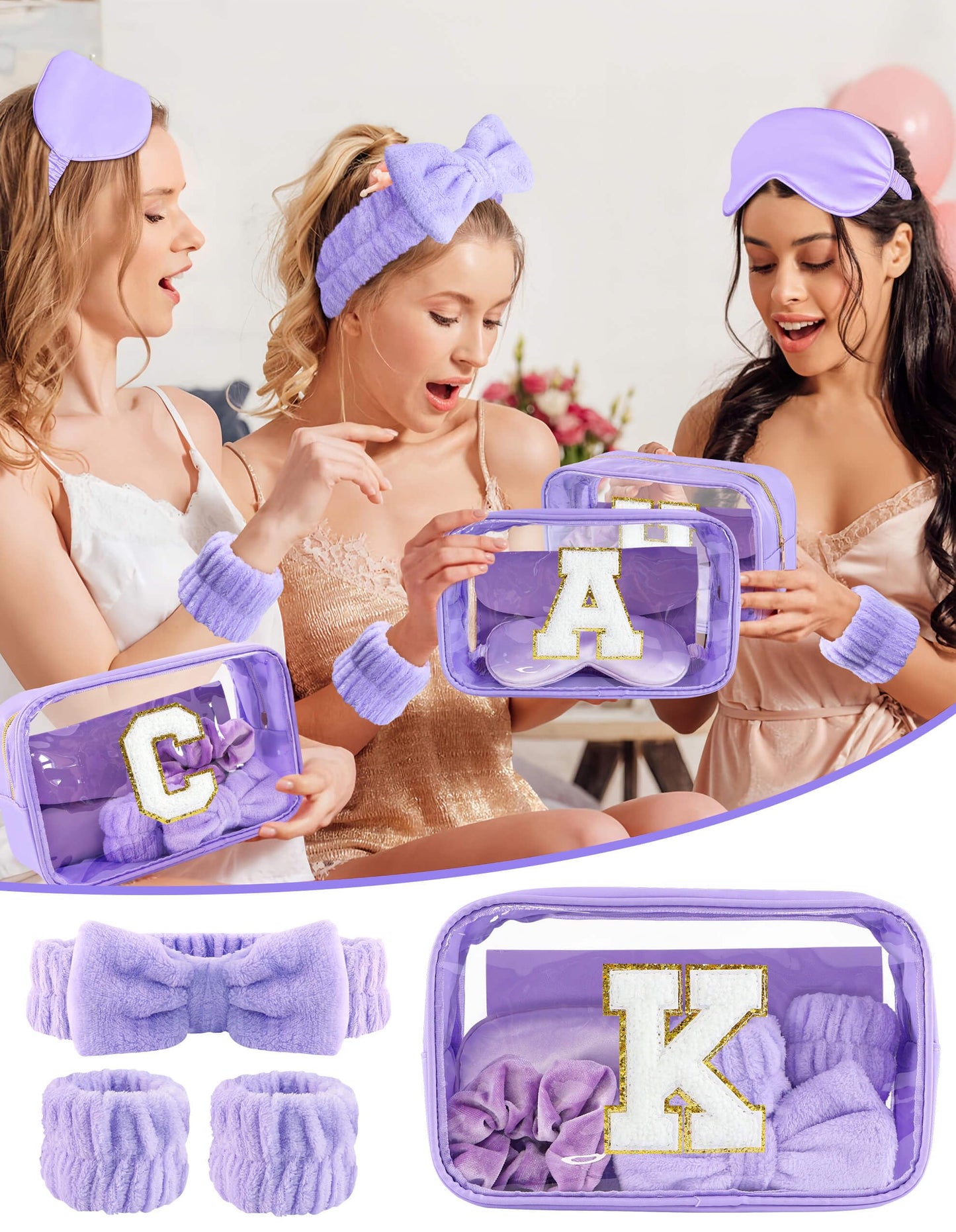 Sweet Lion Gift Sets for Women | Initial Makeup Bag & 7-Piece Brush Set | Spa Kit & Sleepover Favors