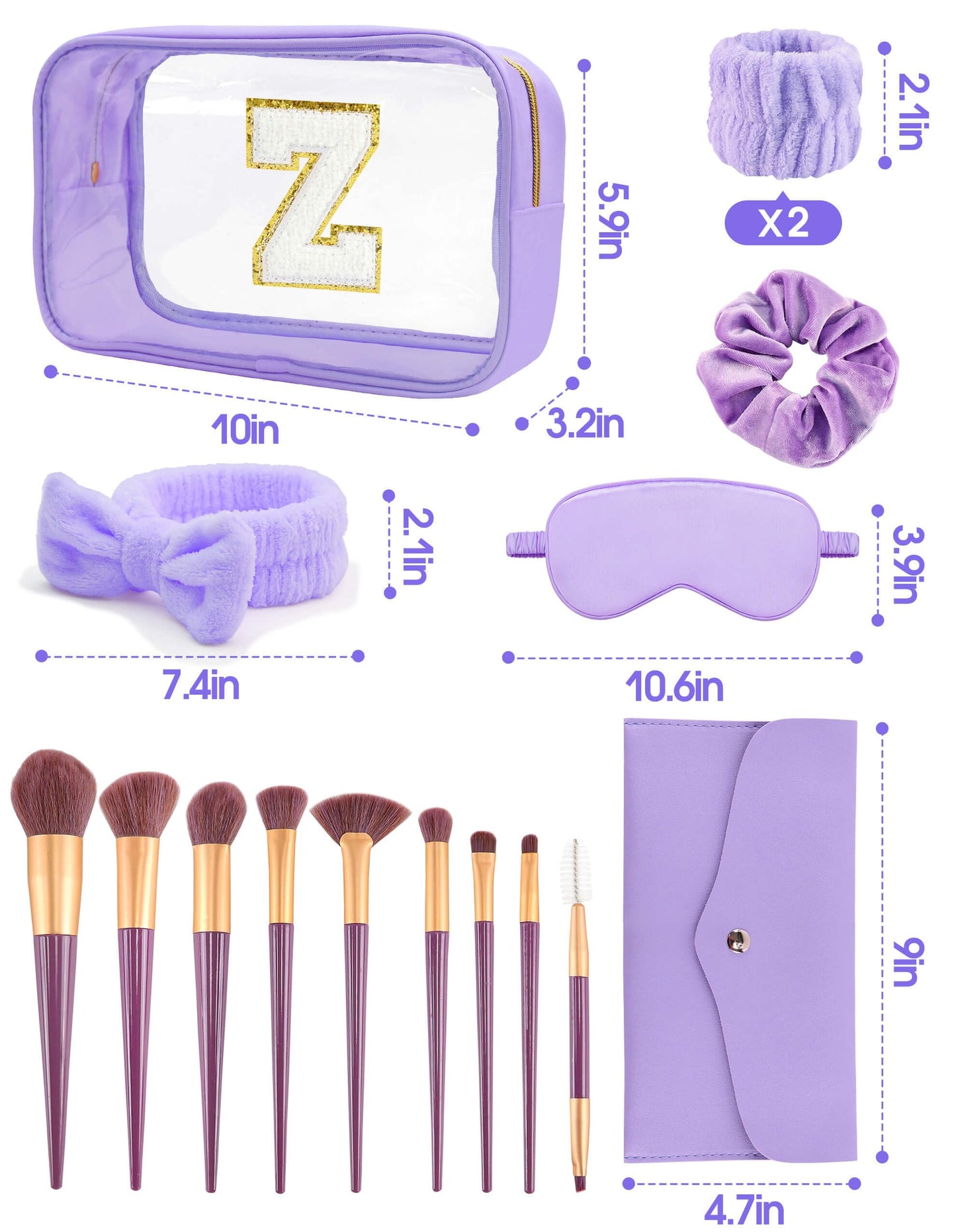 Sweet Lion Gift Sets for Women – Initial Makeup Bag & Makeup Brush Set for Sleepovers