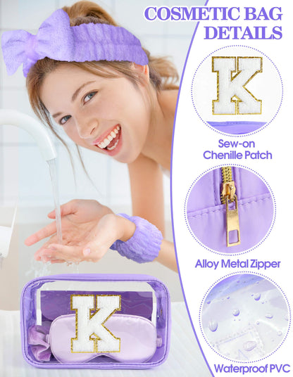 Sweet Lion Gift Sets for Women | Initial Makeup Bag & 7-Piece Brush Set | Spa Kit & Sleepover Favors