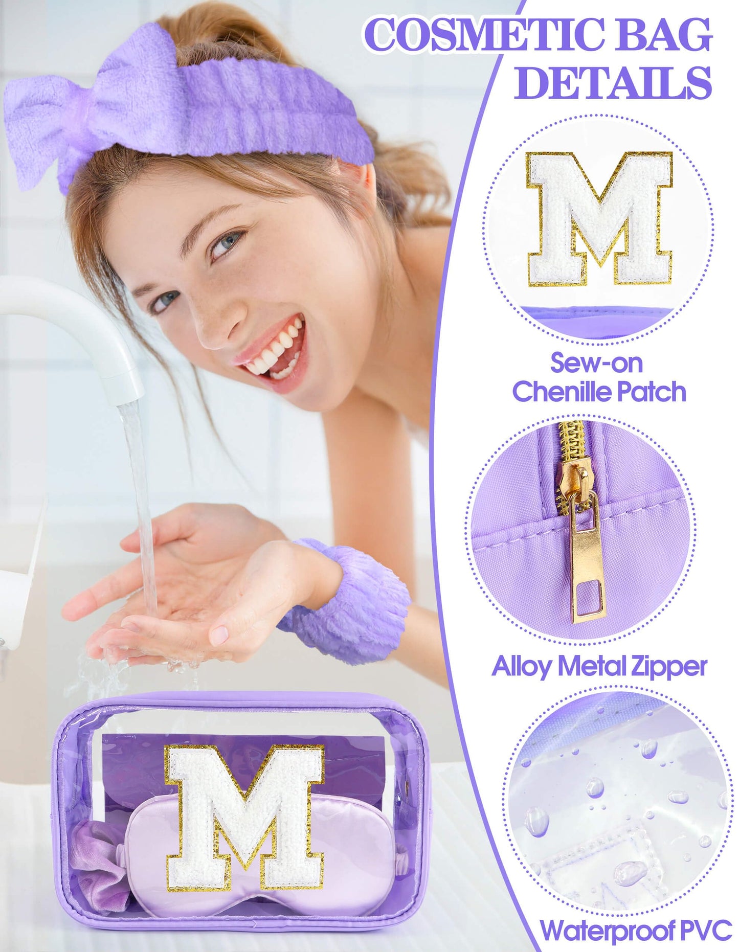 Sweet Lion Gift Sets for Women - Initial Makeup Bag & Purple Spa Kit